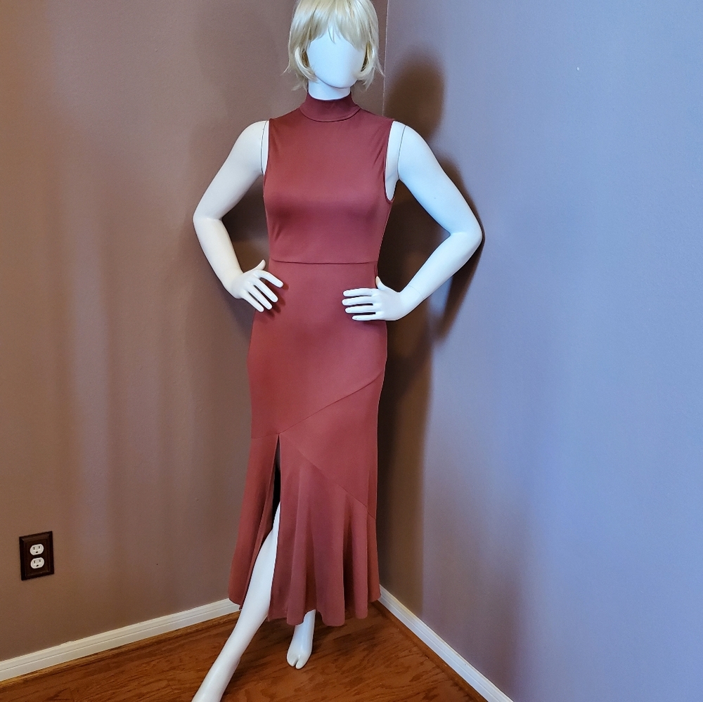 NWOT LA CHARME U rust red knit maxi dress